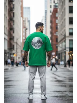 Tricou barbati verde, cu imprimeu pe spate, oversize 11821 O1-3.2